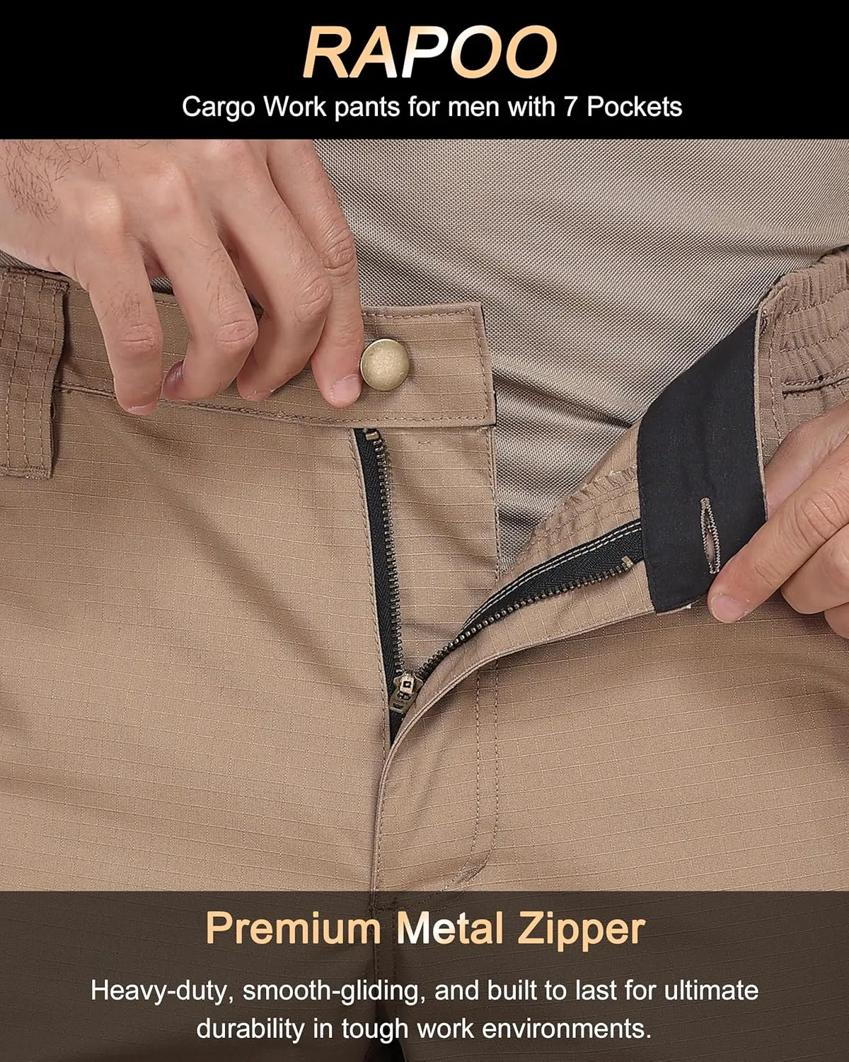 Mens Cargo Pants Ripstop Water Resistant Breathable Tactical Hiking Pants with 7 Pockets