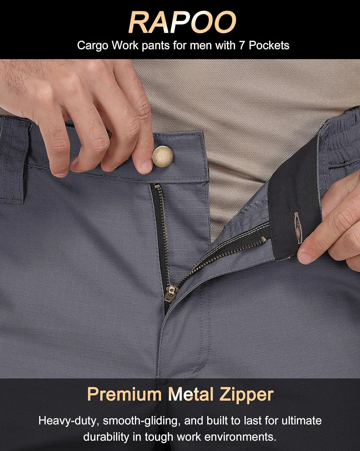 Mens Cargo Pants Ripstop Water Resistant Breathable Tactical Hiking Pants with 7 Pockets