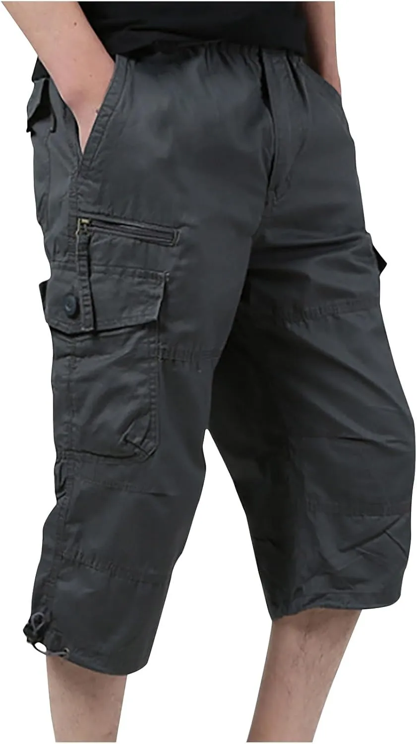 Mens Cargo Pants Straight Leg Capri Pants Lightweight Solid Color Work Pants Casual Multiple Pockets Hiking Sweatpants