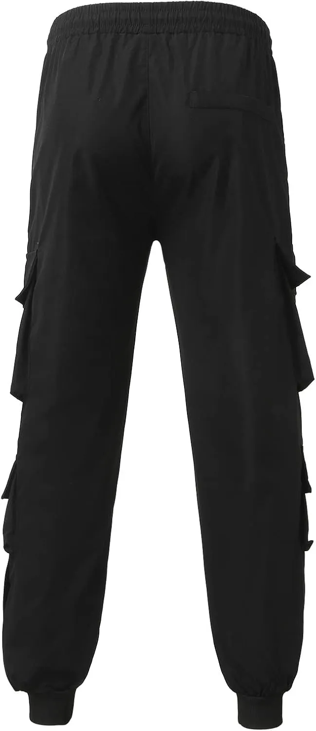 Men's Cargo Pants with Multi-Pockets Loose Straight Leg Mid Rise Drawstring Trousers Stylish Outdoor Vacation Pants