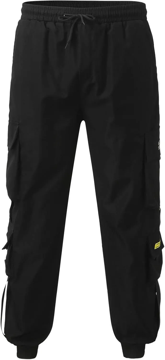 Men's Cargo Pants with Multi-Pockets Loose Straight Leg Mid Rise Drawstring Trousers Stylish Outdoor Vacation Pants