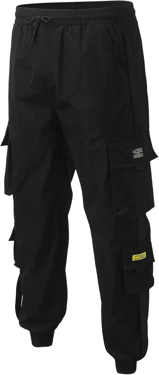 Men's Cargo Pants with Multi-Pockets Loose Straight Leg Mid Rise Drawstring Trousers Stylish Outdoor Vacation Pants