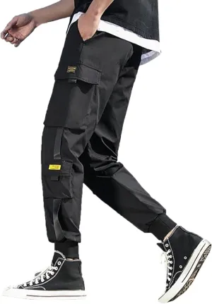 Men's Cargo Pants with Multi-Pockets Loose Straight Leg Mid Rise Drawstring Trousers Stylish Outdoor Vacation Pants
