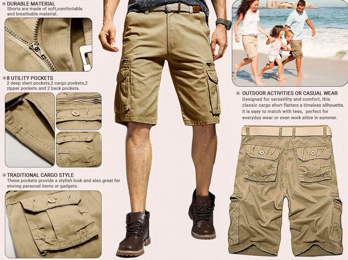Mens Cargo Shorts Classic Fit Lightweight Ripstop Pants Hiking Outdoor Work Short Trousers with Multi Pocket