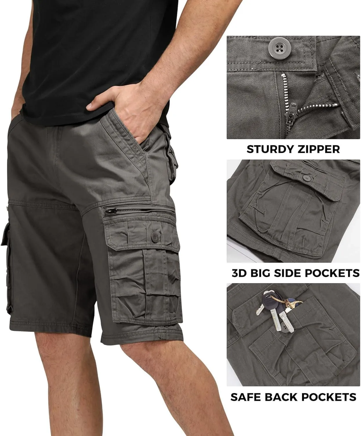 Mens Cargo Shorts Classic Fit Lightweight Ripstop Pants Hiking Outdoor Work Short Trousers with Multi Pocket