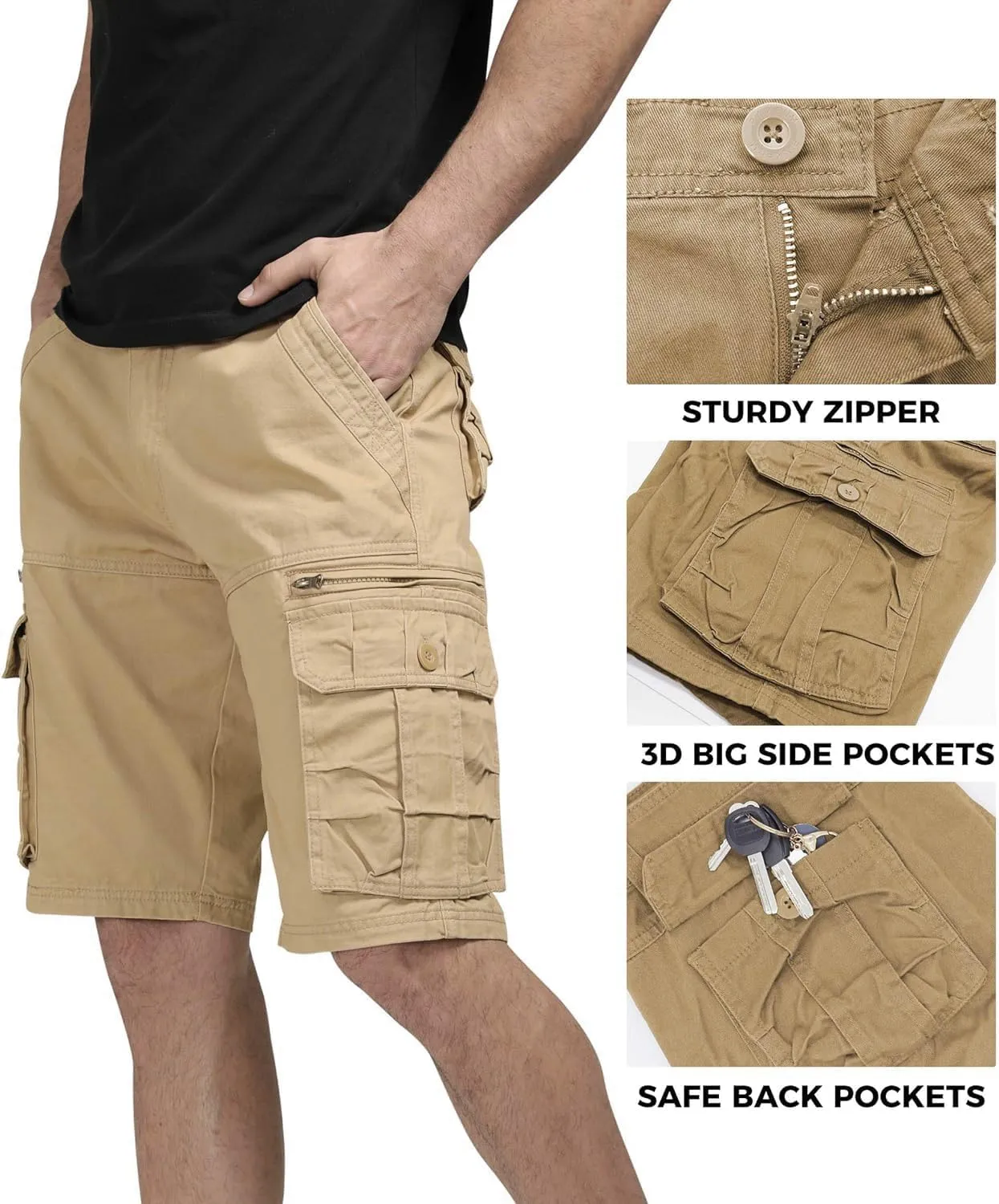 Mens Cargo Shorts Classic Fit Lightweight Ripstop Pants Hiking Outdoor Work Short Trousers with Multi Pocket