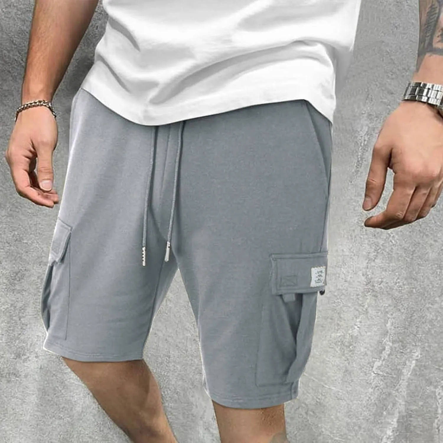 Men's Cargo Shorts Drawstring Elastic Waist Baggy Sports Sweat Shorts Big Tall Running Workout Shorts with Pockets
