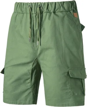 Men's Cargo Shorts Elastic Waisted Drawstring Classic Khaki Shorts Pants Plus Size Multiple Pockets Summer Casual Shorts
