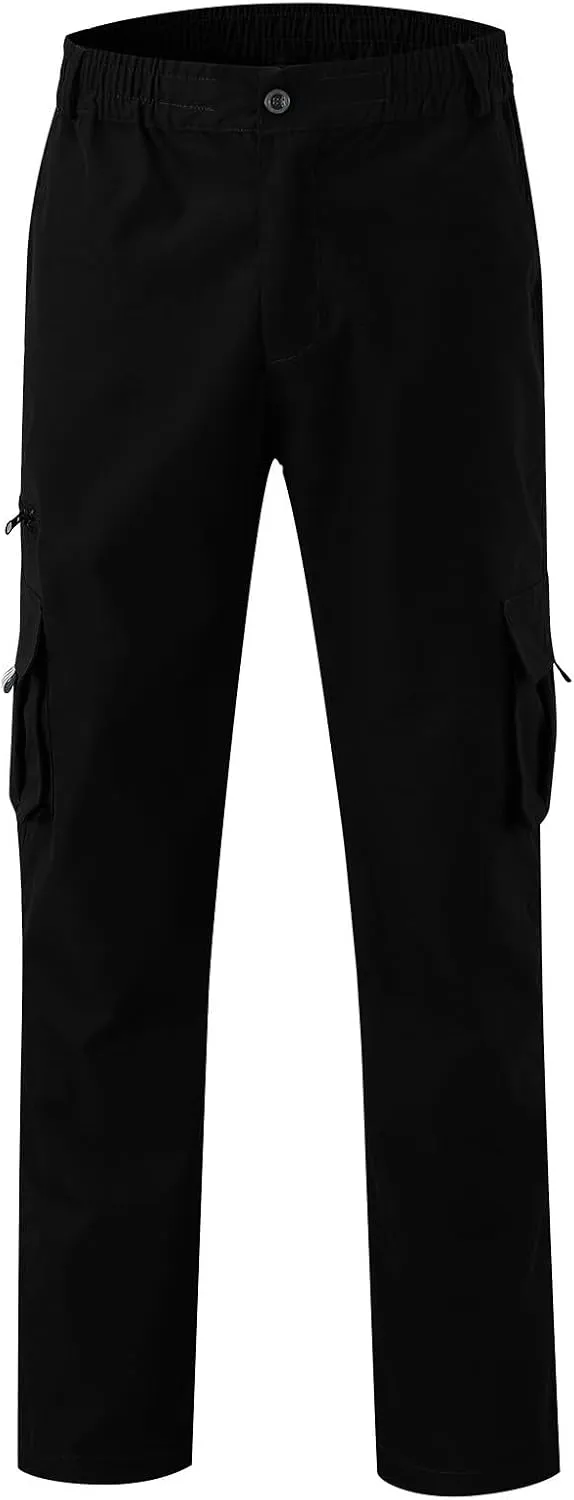 Men's Casual Cargo Pants Drawstring Elastic Waist Hiking Pants Workout Joggers Sweatpants Streetwear Trousers