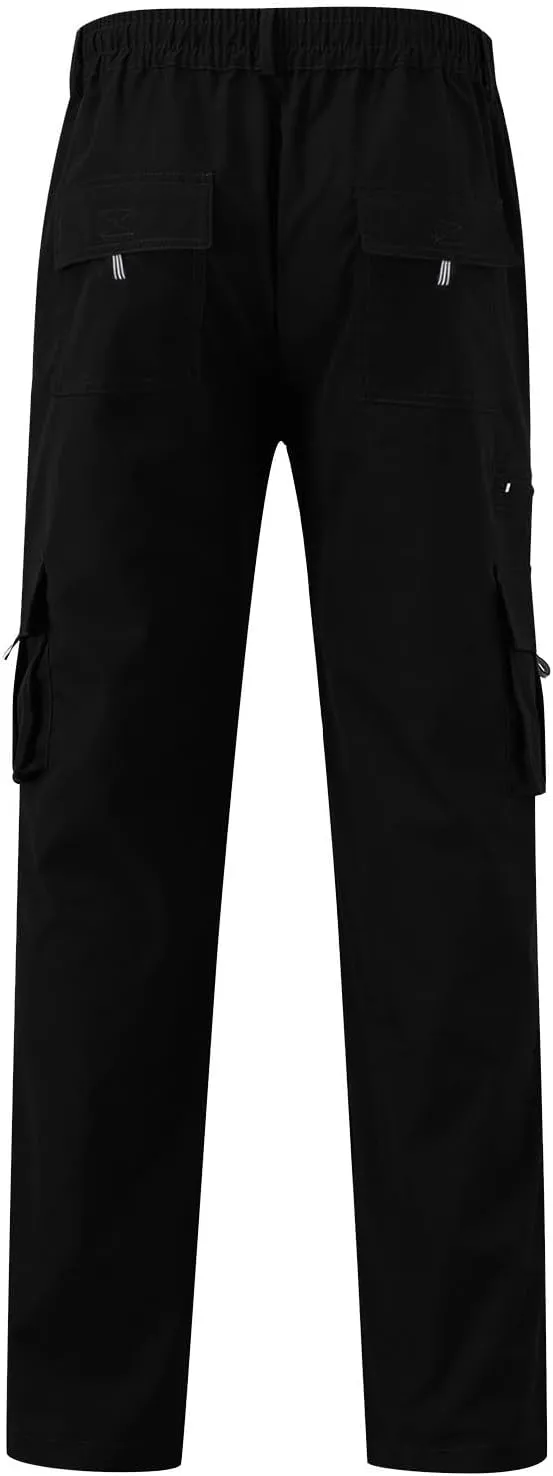 Men's Casual Cargo Pants Drawstring Elastic Waist Hiking Pants Workout Joggers Sweatpants Streetwear Trousers