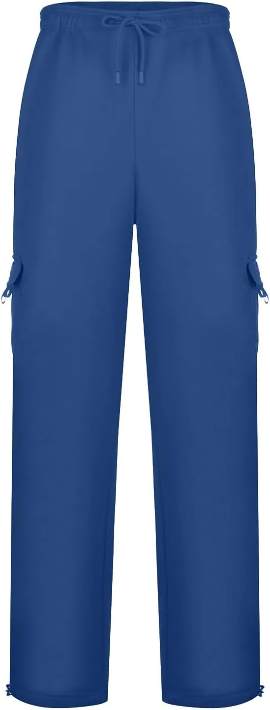 Men's Casual Cargo Pants, Rope Loosening Waist Tapered Stretch Twill Drawstring Trousers with Multiple Pockets