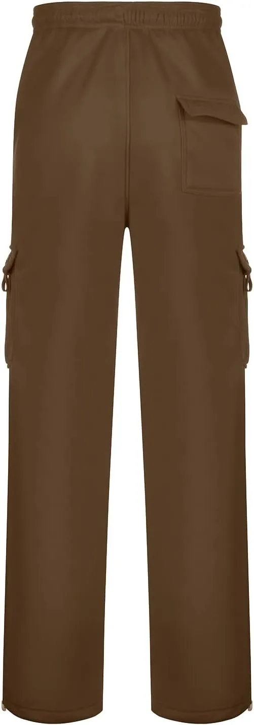 Men's Casual Cargo Pants, Rope Loosening Waist Tapered Stretch Twill Drawstring Trousers with Multiple Pockets