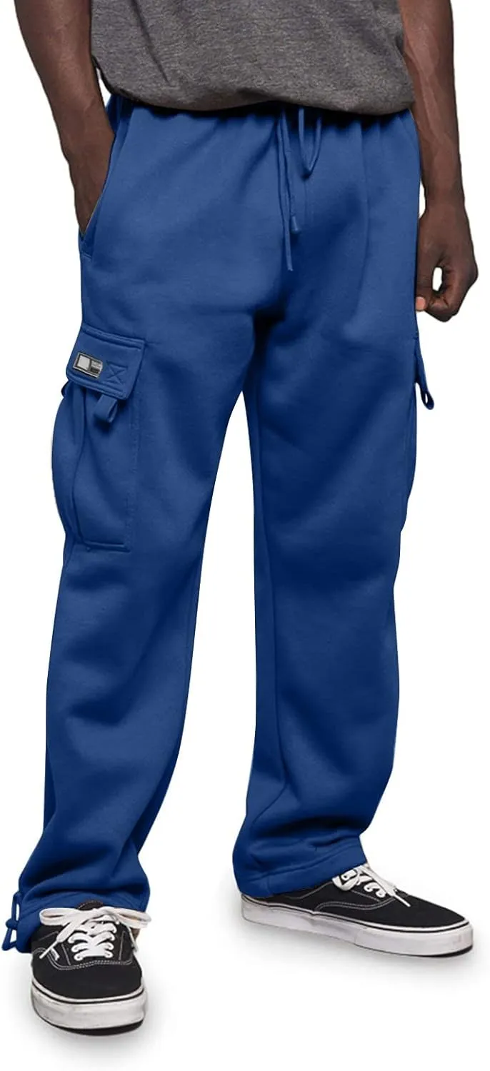 Men's Casual Cargo Pants, Rope Loosening Waist Tapered Stretch Twill Drawstring Trousers with Multiple Pockets