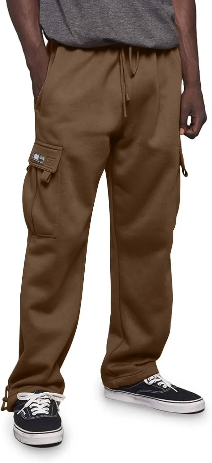 Men's Casual Cargo Pants, Rope Loosening Waist Tapered Stretch Twill Drawstring Trousers with Multiple Pockets