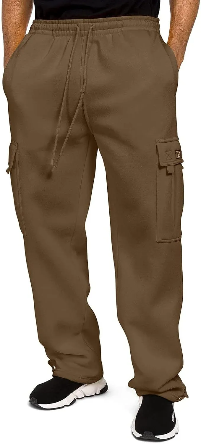 Men's Casual Cargo Pants, Rope Loosening Waist Tapered Stretch Twill Drawstring Trousers with Multiple Pockets