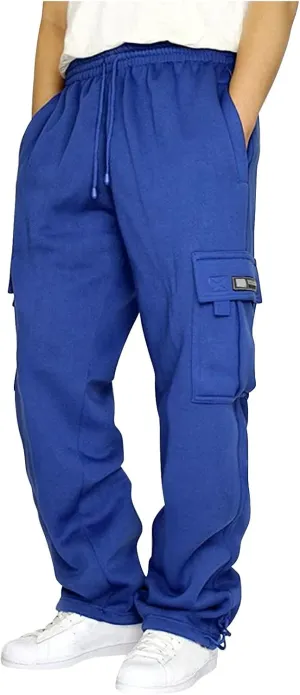 Men's Casual Cargo Pants, Rope Loosening Waist Tapered Stretch Twill Drawstring Trousers with Multiple Pockets