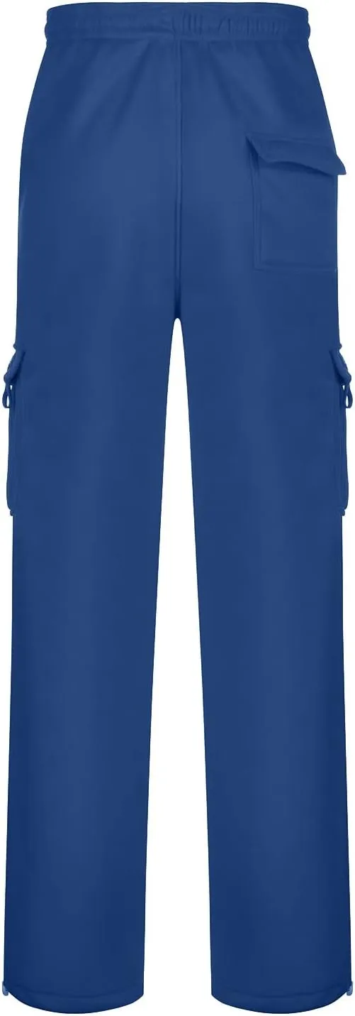 Men's Casual Cargo Pants, Rope Loosening Waist Tapered Stretch Twill Drawstring Trousers with Multiple Pockets