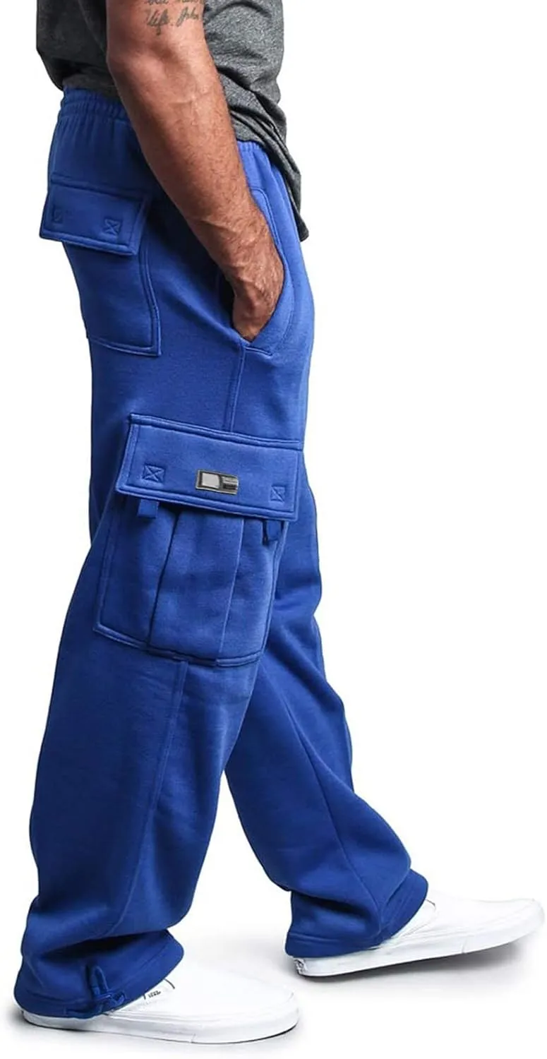 Men's Casual Cargo Pants, Rope Loosening Waist Tapered Stretch Twill Drawstring Trousers with Multiple Pockets