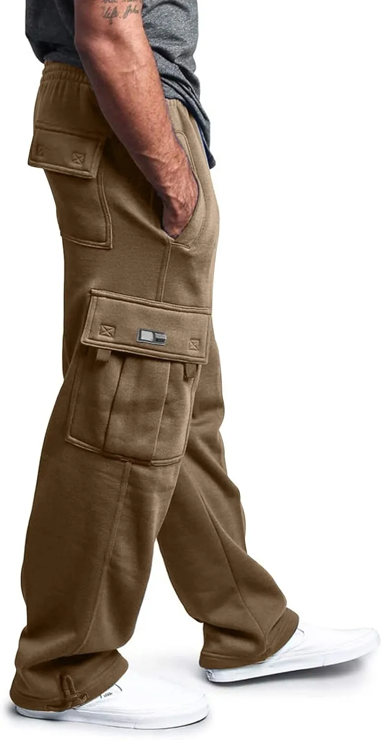 Men's Casual Cargo Pants, Rope Loosening Waist Tapered Stretch Twill Drawstring Trousers with Multiple Pockets