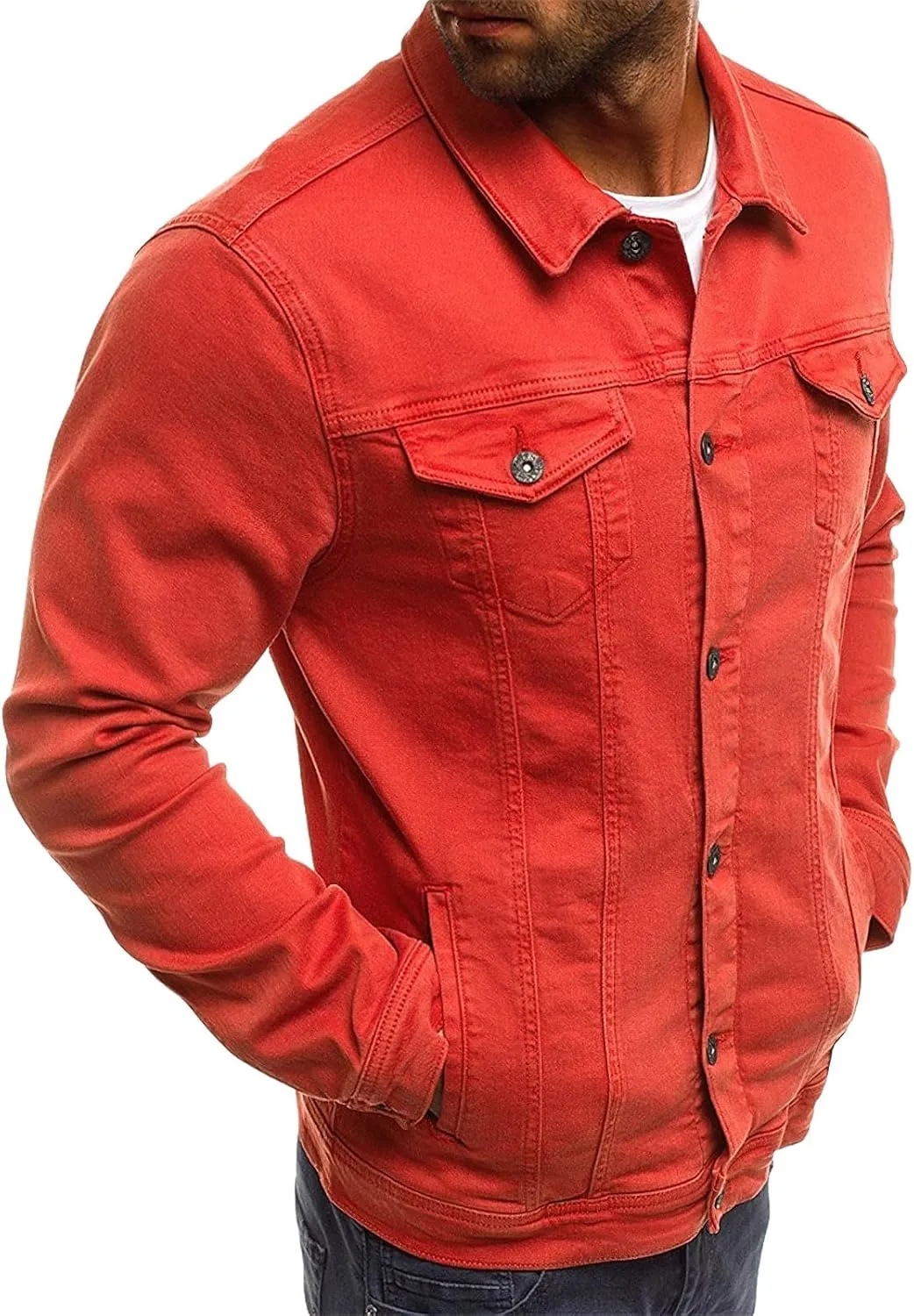 Men's Casual Classic Denim Jacket Slim Fit Fashion Jean Coat