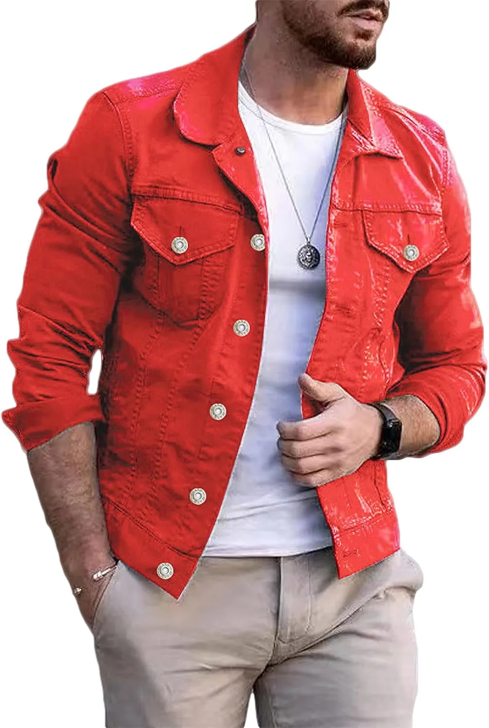 Men's Casual Classic Denim Jacket Slim Fit Fashion Jean Coat