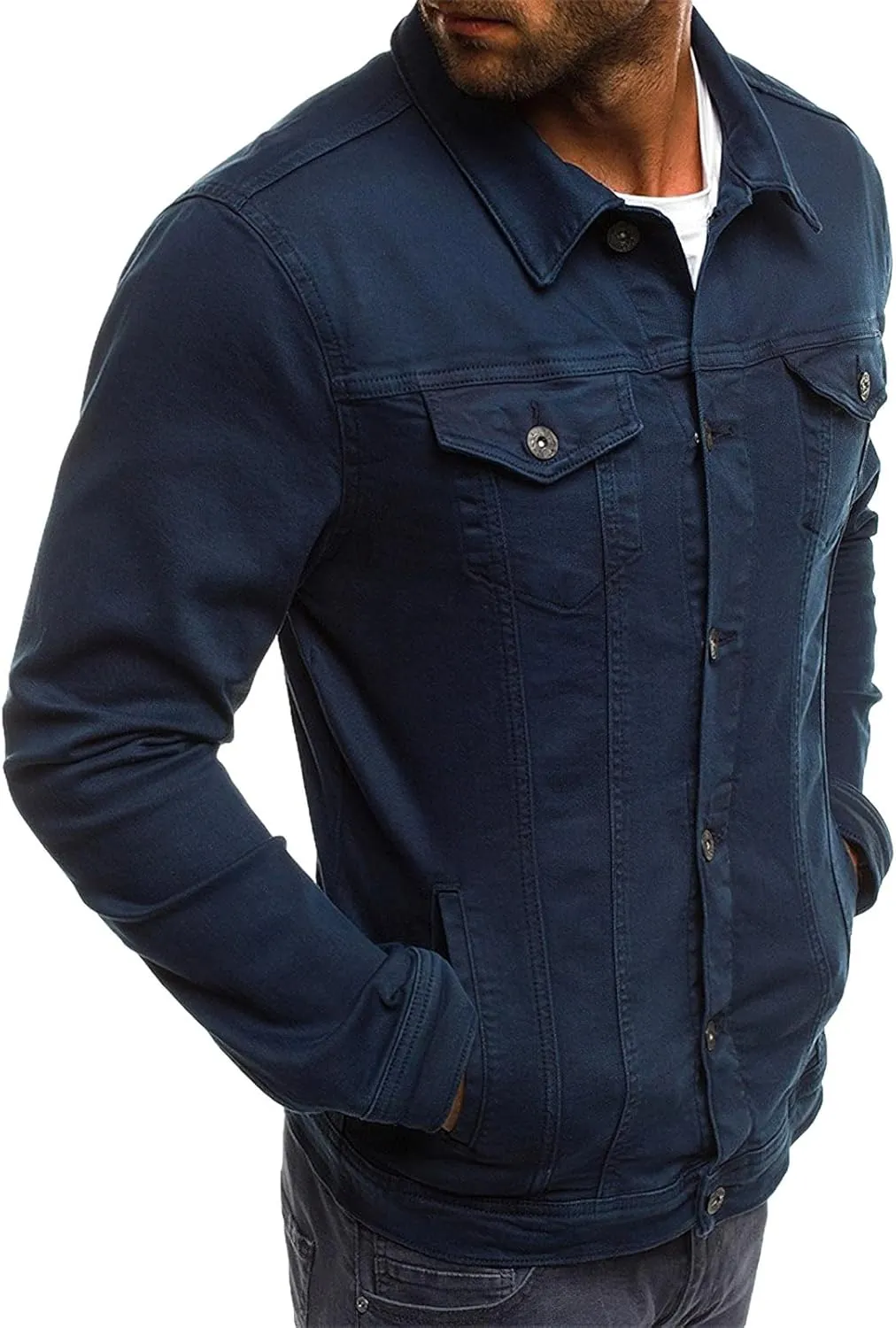 Men's Casual Classic Denim Jacket Slim Fit Fashion Jean Coat