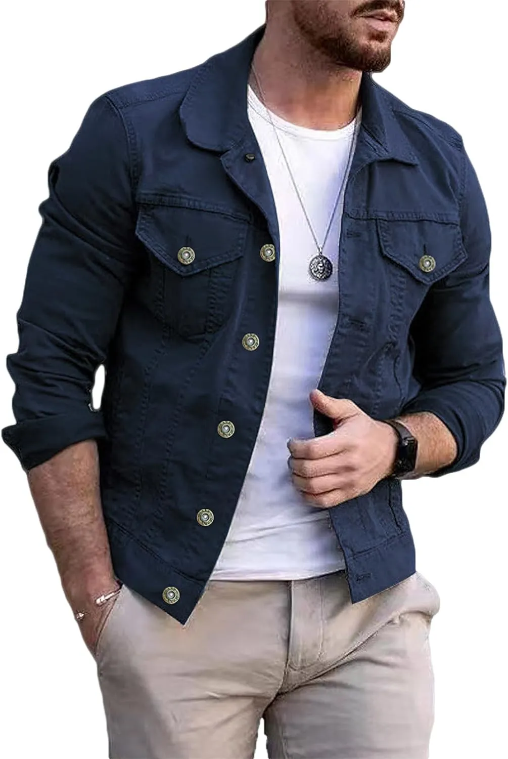 Men's Casual Classic Denim Jacket Slim Fit Fashion Jean Coat
