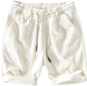 Men's Casual Corduroy Shorts Lightweight Elastic Waist Drawstring Trousers Summer Daily Wear Shorts Travel Pants