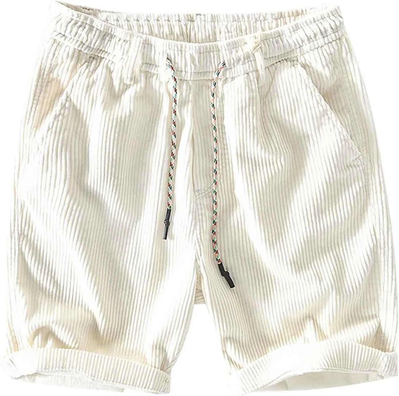 Men's Casual Corduroy Shorts Lightweight Elastic Waist Drawstring Trousers Summer Daily Wear Shorts Travel Pants