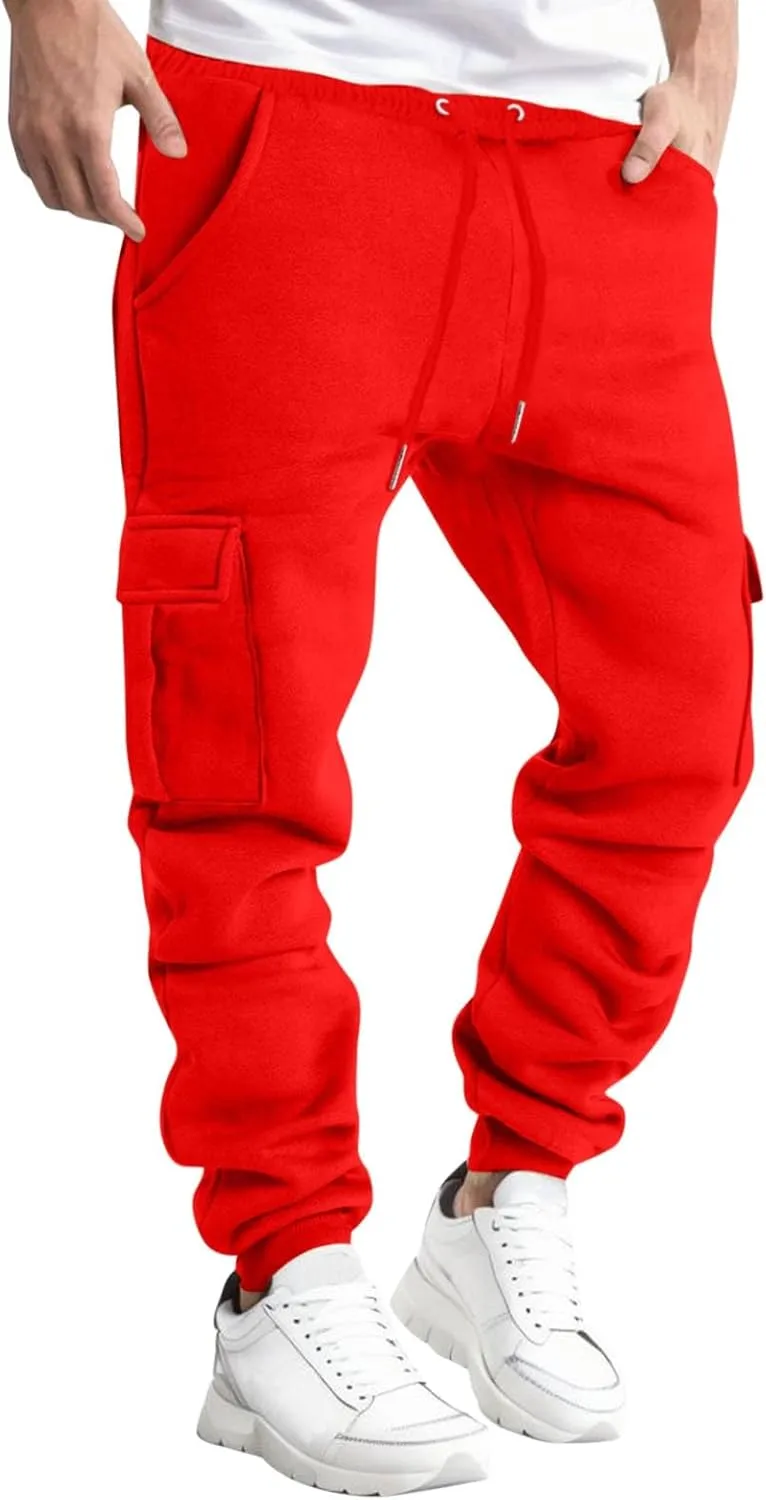 Men's Casual Pants with Multiple Pockets Tactical Pants for Men Stretch Styling Corduroy Pants Mens Red Camo Joggers for Men