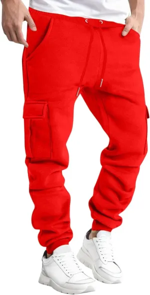 Men's Casual Pants with Multiple Pockets Tactical Pants for Men Stretch Styling Corduroy Pants Mens Red Camo Joggers for Men