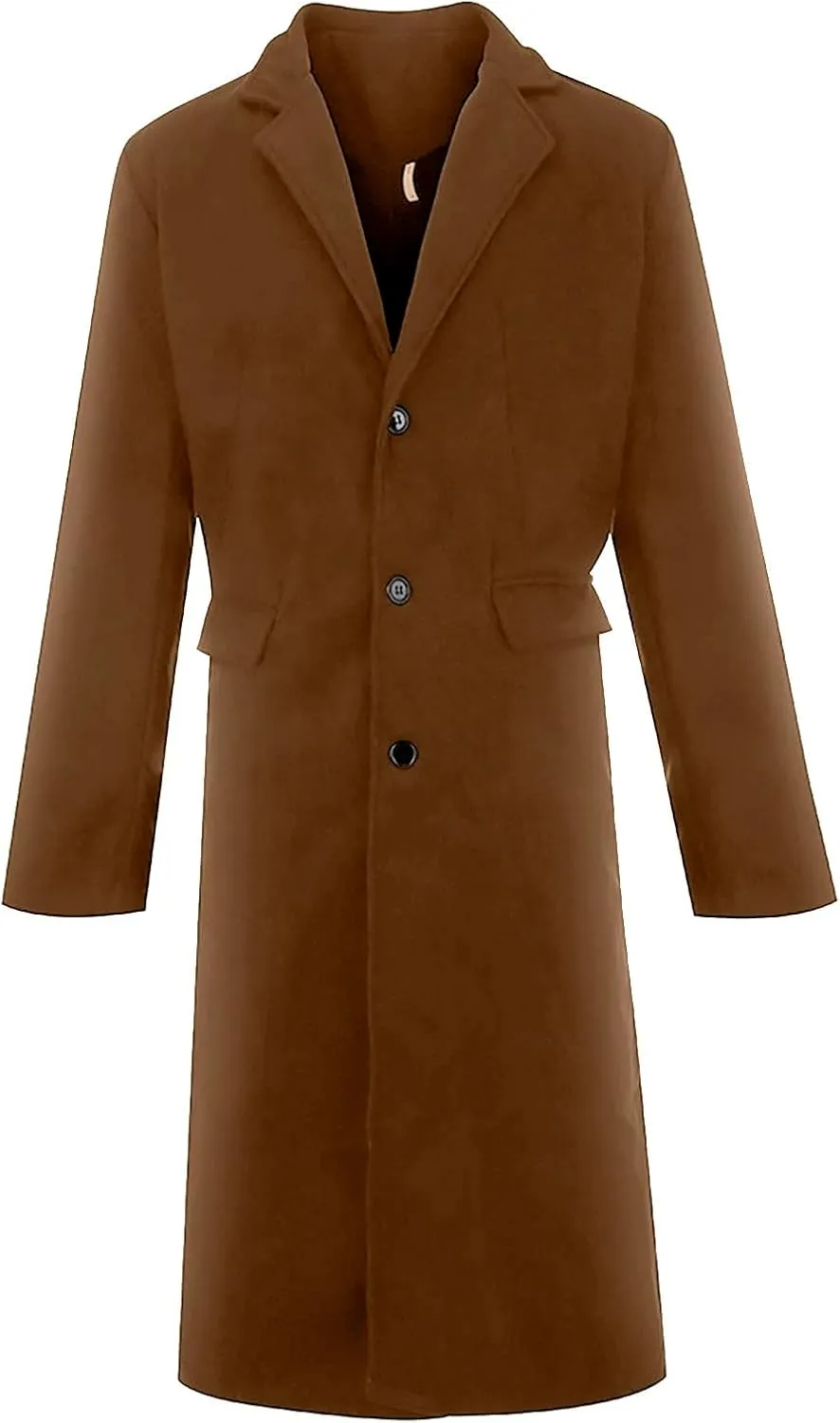 Men's Casual Trench Coat Slim Fit Notched Collar Long Jackets Overcoat Single Breasted Pea Coat Overcoats wih Pockets