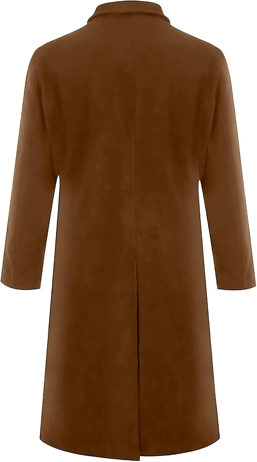 Men's Casual Trench Coat Slim Fit Notched Collar Long Jackets Overcoat Single Breasted Pea Coat Overcoats wih Pockets