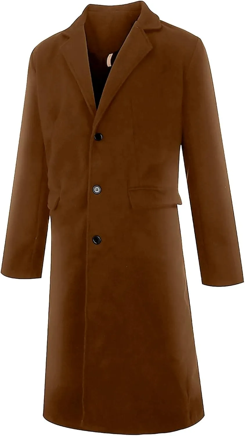 Men's Casual Trench Coat Slim Fit Notched Collar Long Jackets Overcoat Single Breasted Pea Coat Overcoats wih Pockets