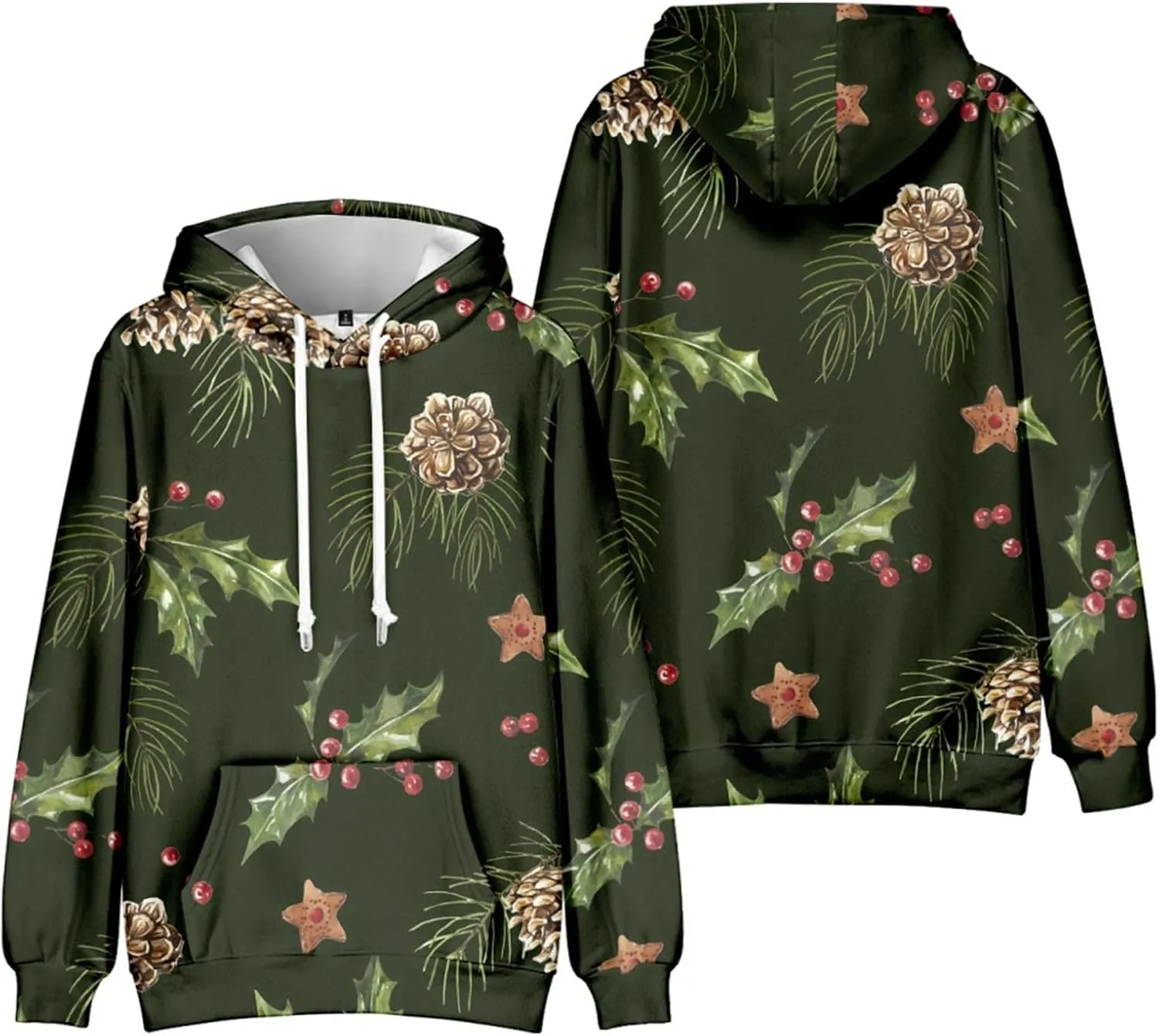 Men's Christmas Hoodies Funny Xmas Graphic Print Long Sleeve Drawstring Hooded Pullover Sweatshirts