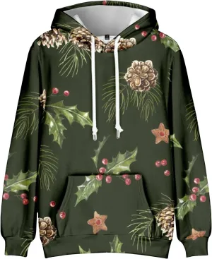 Men's Christmas Hoodies Funny Xmas Graphic Print Long Sleeve Drawstring Hooded Pullover Sweatshirts