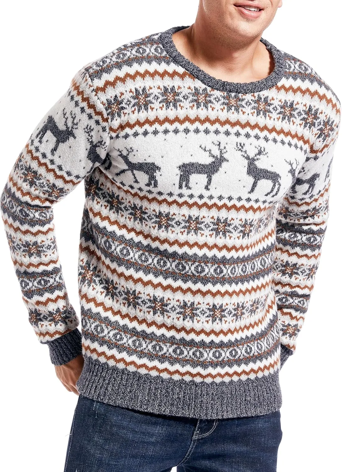 Men's Christmas Rudolph Reindeer Holiday Festive Knitted Sweater Cardigan Cute Ugly Pullover Jumper
