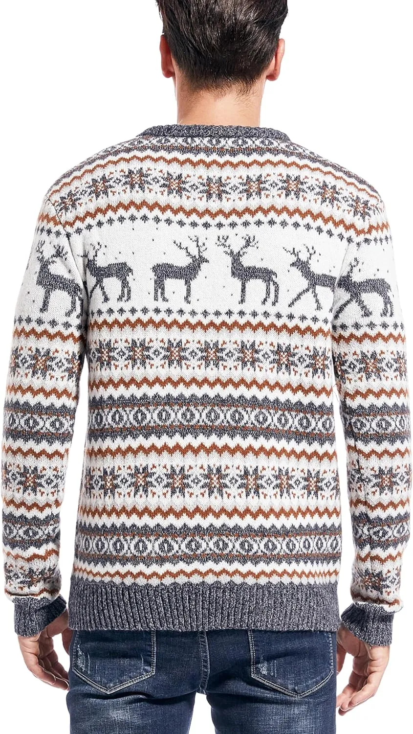 Men's Christmas Rudolph Reindeer Holiday Festive Knitted Sweater Cardigan Cute Ugly Pullover Jumper
