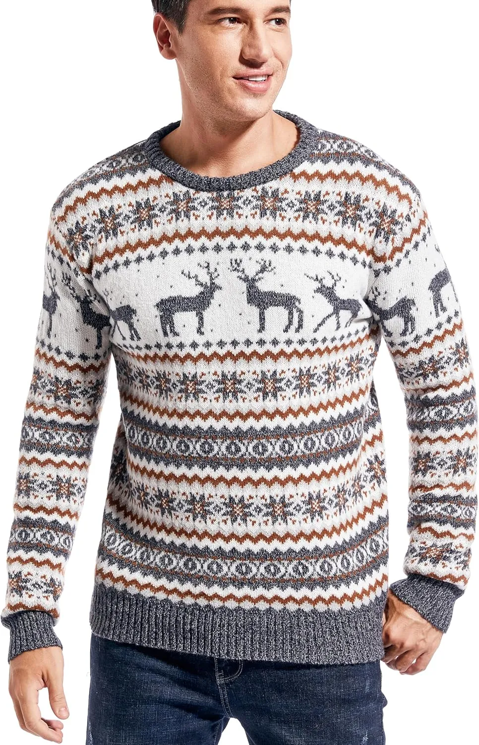 Men's Christmas Rudolph Reindeer Holiday Festive Knitted Sweater Cardigan Cute Ugly Pullover Jumper