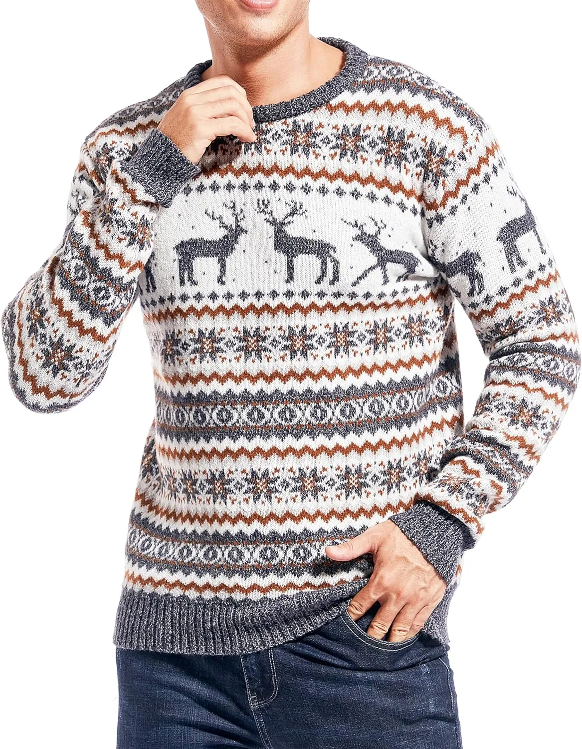 Men's Christmas Rudolph Reindeer Holiday Festive Knitted Sweater Cardigan Cute Ugly Pullover Jumper