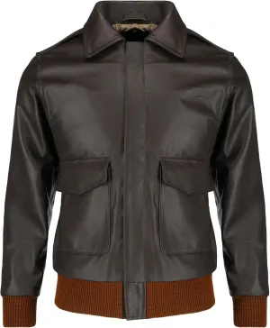 Men's Classic Brown A-2 Flight Jacket - Genuine Leather Vintage Bomber Jacket