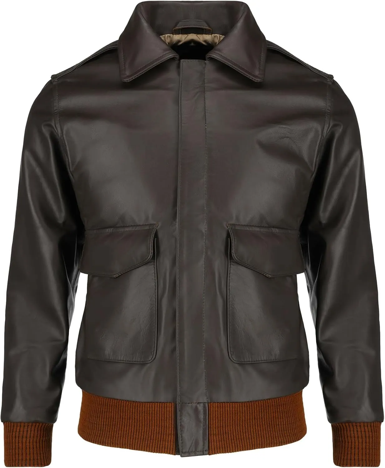 Men's Classic Brown A-2 Flight Jacket - Genuine Leather Vintage Bomber Jacket