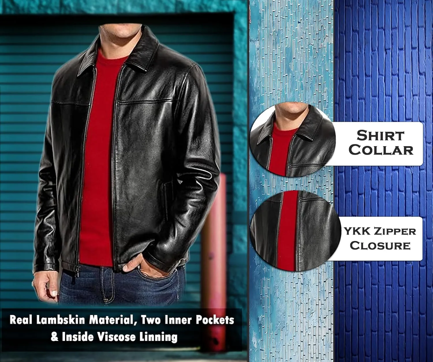 Men's Classic Cafe Racer Style Leather Jacket - Black Lambskin Motorcycle Jacket