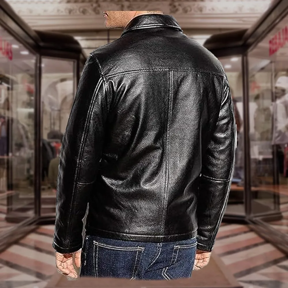 Men's Classic Cafe Racer Style Leather Jacket - Black Lambskin Motorcycle Jacket