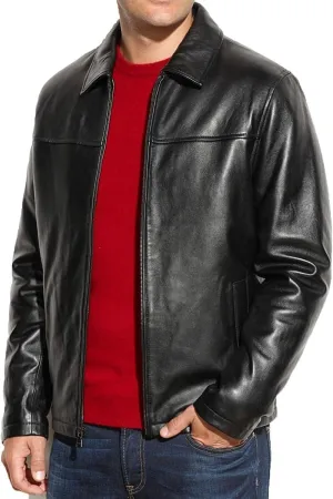 Men's Classic Cafe Racer Style Leather Jacket - Black Lambskin Motorcycle Jacket