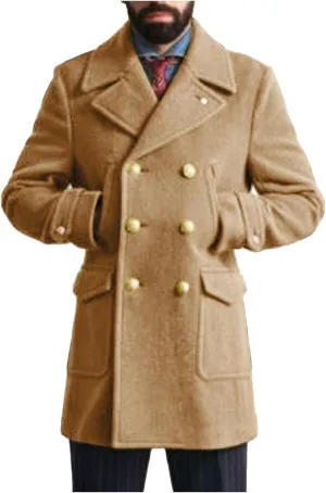 Mens Classic Pea Coat Notched Collar Double Breasted Slim Fit Winter Warm Heavyweight Trench Coats Overcoats Outwear