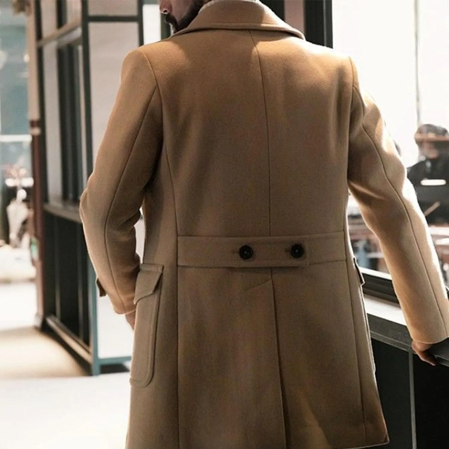 Mens Classic Pea Coat Notched Collar Double Breasted Slim Fit Winter Warm Heavyweight Trench Coats Overcoats Outwear