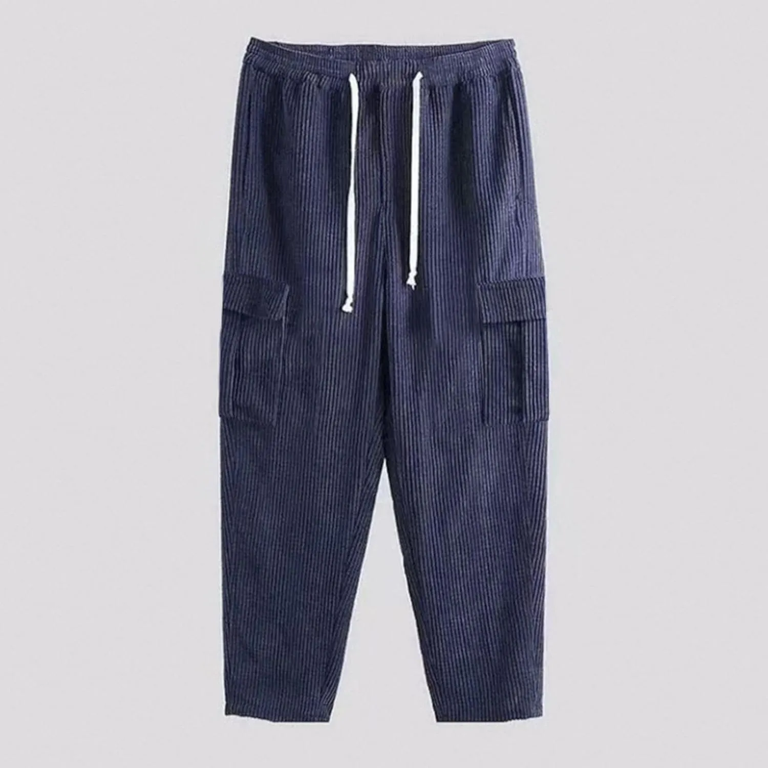 Mens Corduroy Pants Baggy Cargo Drawstring Elastic Waist Baggy Tapered Legs & Pockets for Jogging & Everyday Wear