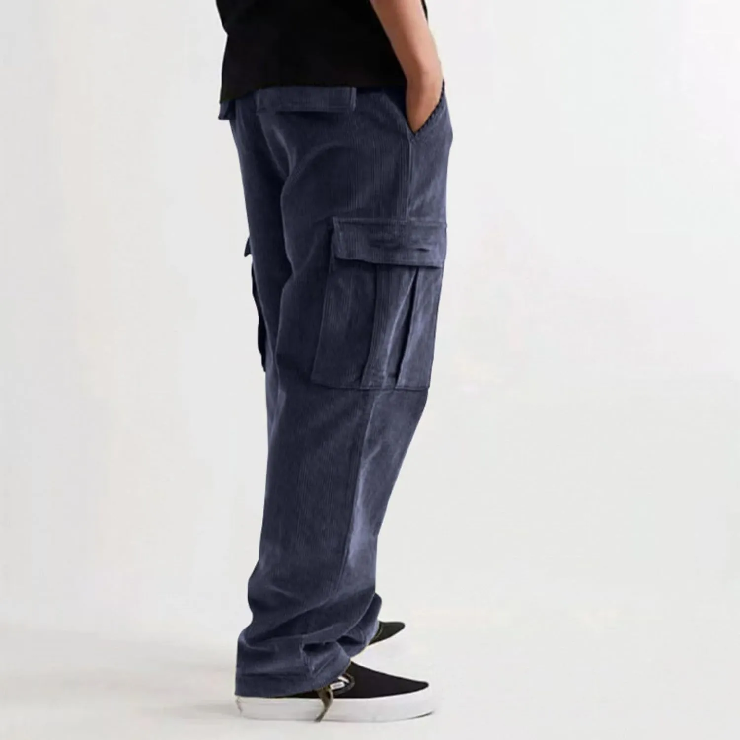 Mens Corduroy Pants Baggy Cargo Drawstring Elastic Waist Baggy Tapered Legs & Pockets for Jogging & Everyday Wear