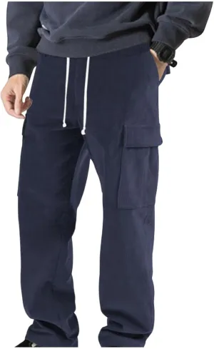 Mens Corduroy Pants Baggy Cargo Drawstring Elastic Waist Baggy Tapered Legs & Pockets for Jogging & Everyday Wear